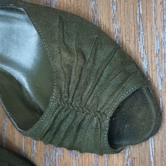 Apostrophe Textile Suede Peep-Toe Wedges - Picture 7 of 9